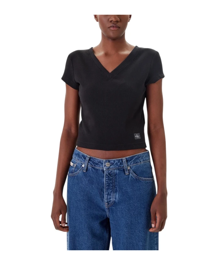 Черная хлопковая футболка с V-образным вырезом Calvin Klein Jeans, черный
Черная хлопковая футболка с V-образным вырезом Calvin Klein Jeans, черный