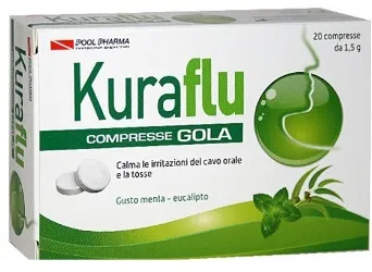 Kuraflu Средство от кашля с мятой и эвкалиптом для горла, 20 таблеток Pool Pharma 
Kuraflu Средство от кашля с мятой и эвкалиптом для горла, 20 таблеток Pool Pharma