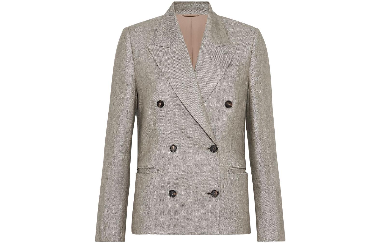 Двубортный прямой блейзер Brunello Cucinelli, цвет тауп 
Двубортный прямой блейзер Brunello Cucinelli, цвет тауп