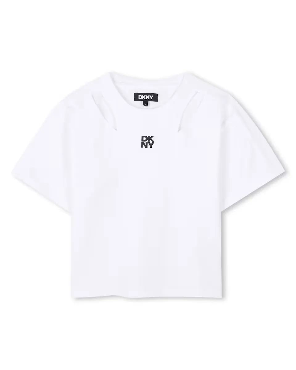 Футболка из хлопка для девочек с коротким рукавом DKNY, белый
Футболка из хлопка для девочек с коротким рукавом DKNY, белый