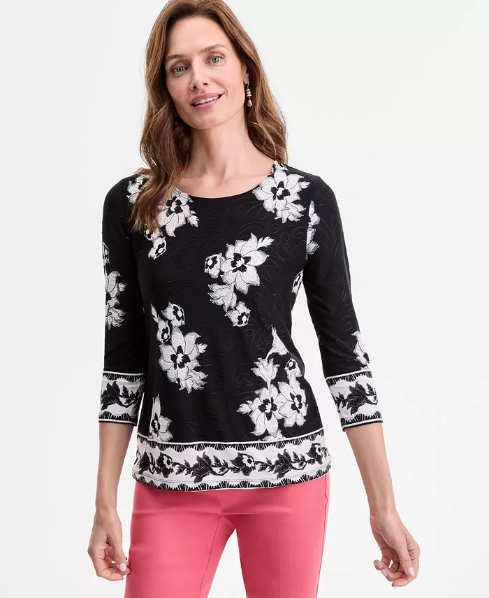 Миниатюрный жаккардовый топ с круглым вырезом JM Collection, черный
Миниатюрный жаккардовый топ с круглым вырезом JM Collection, черный