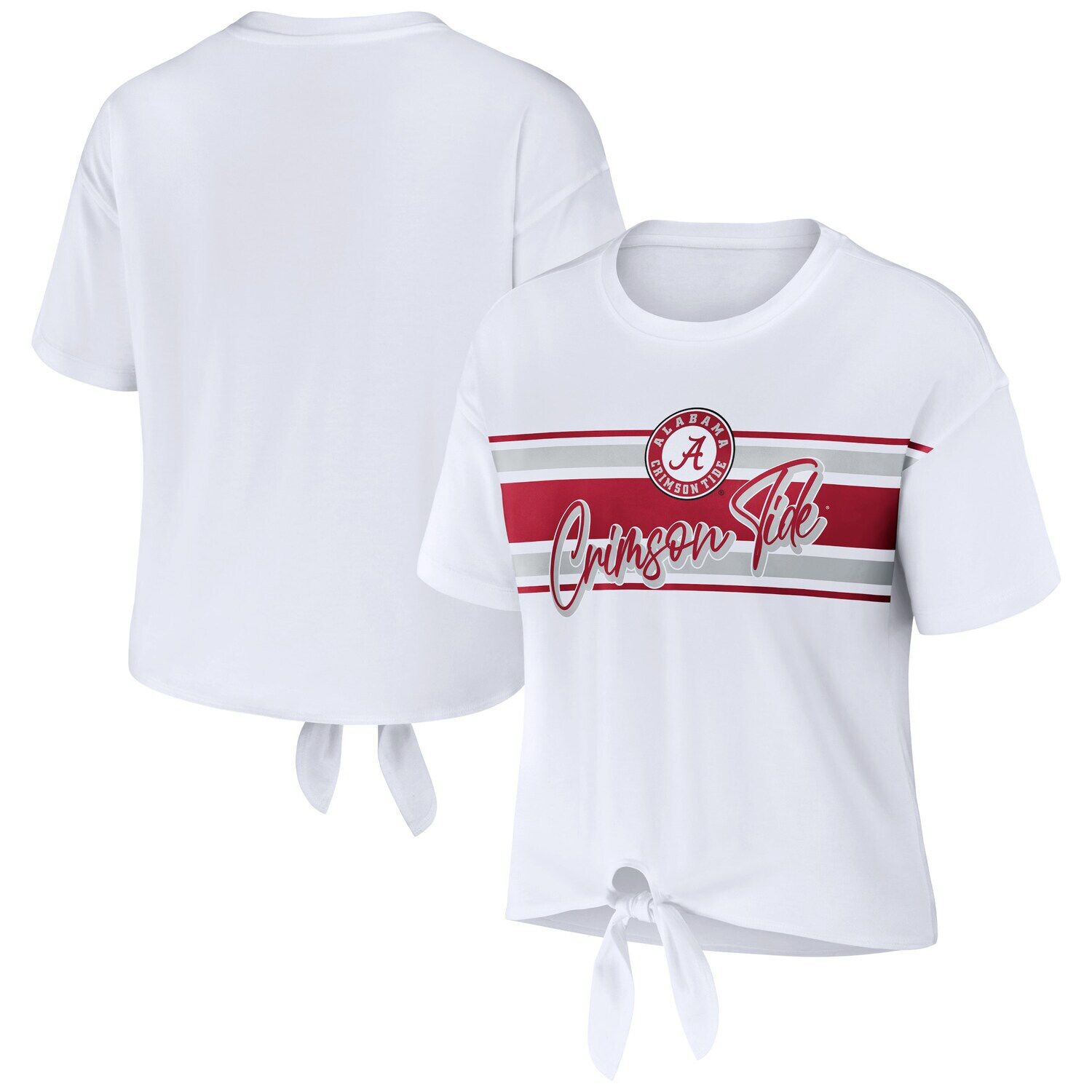 Женская укороченная футболка с полоской спереди и узлом в полоску Erin Andrews White Alabama Crimson Tide
Женская укороченная футболка с полоской спереди и узлом в полоску Erin Andrews White Alabama Crimson Tide