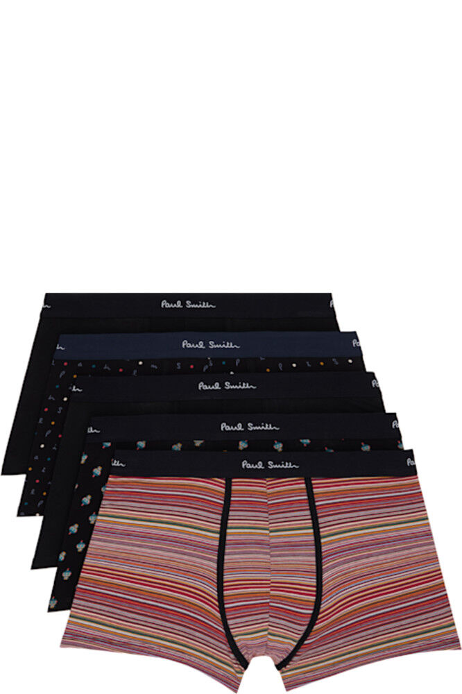 Упаковка из пяти разноцветных боксеров с фирменными полосками и узорами Paul Smith
Упаковка из пяти разноцветных боксеров с фирменными полосками и узорами Paul Smith