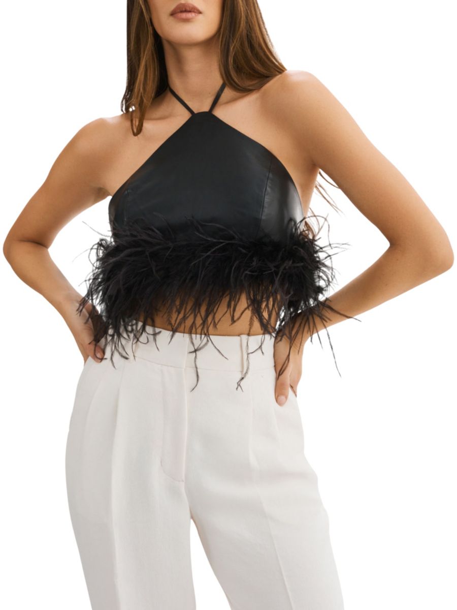 Кожаный укороченный топ Aissa с отделкой из перьев Lamarque, черный
Кожаный укороченный топ Aissa с отделкой из перьев Lamarque, черный