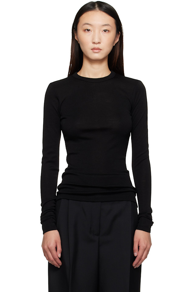 Тонкая футболка с длинным рукавом из мериносовой шерсти Róhe, черный
Тонкая футболка с длинным рукавом из мериносовой шерсти Róhe, черный