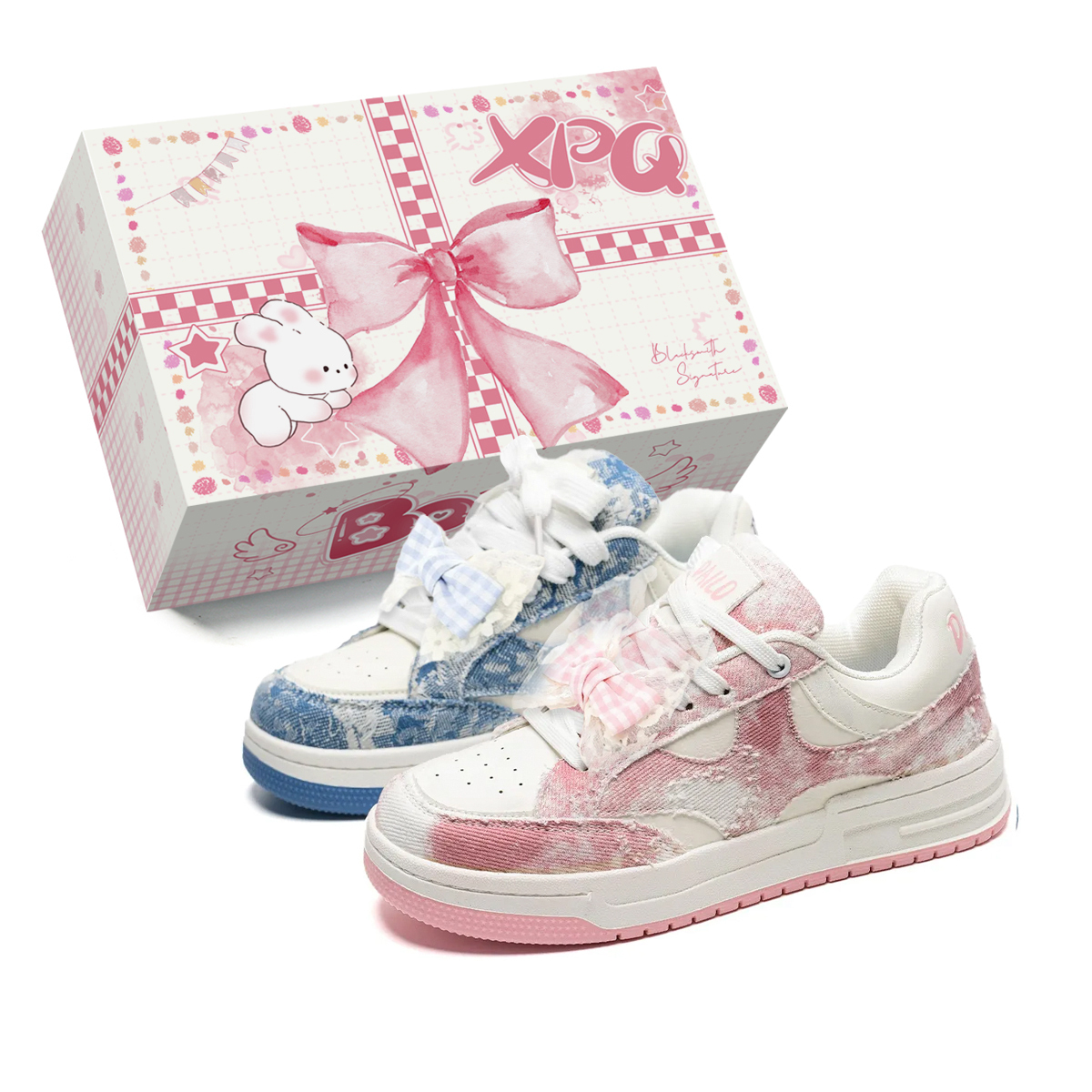 XPQ Антискользящие и износостойкие низкие скейтерские кроссовки с разноцветными бантами синий и розовый, цвет Blue Pink Mismatched Bowknot Box
XPQ Антискользящие и износостойкие низкие скейтерские кроссовки с разноцветными бантами синий и розовый, цвет Blue Pink Mismatched Bowknot Box