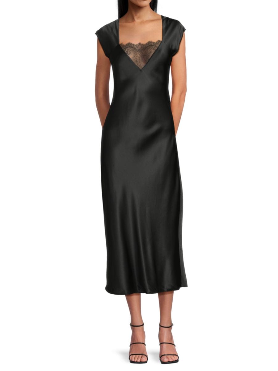 Платье-миди из шелка и кружева Remy Cami NYC, черный 
Платье-миди из шелка и кружева Remy Cami NYC, черный