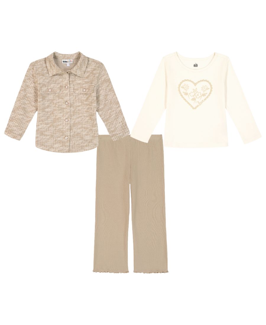 Детский комплект для девочек 2T-4T: футболка с длинными рукавами, куртка-рубашка и леггинсы, 3 предмета Kids Headquarters, Beige/Pink
Детский комплект для девочек 2T-4T: футболка с длинными рукавами, куртка-рубашка и леггинсы, 3 предмета Kids Headquarters, Beige/Pink