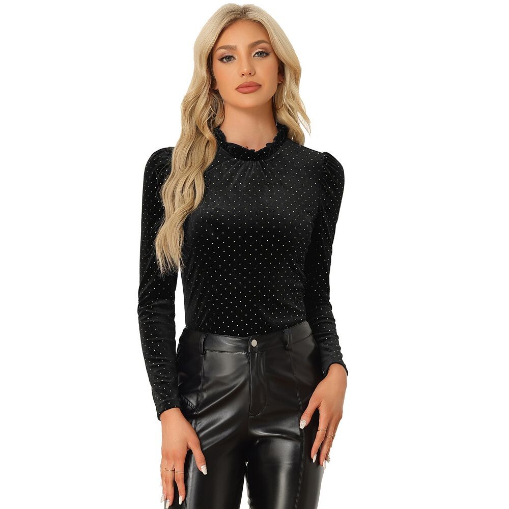 Женская винтажная бархатная блузка с металлическими блестящими точками и рюшами на шее и длинными рукавами ALLEGRA K, черный
Женская винтажная бархатная блузка с металлическими блестящими точками и рюшами на шее и длинными рукавами ALLEGRA K, черный