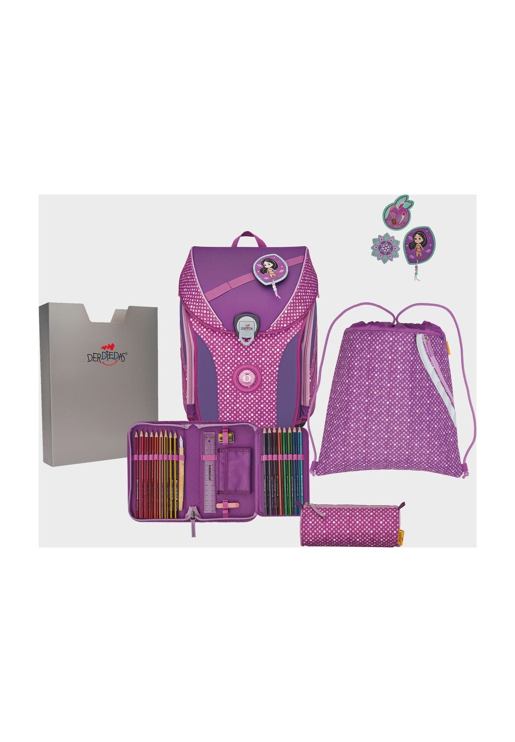 Набор школьных сумок, 6 предметов DerDieDas, цвет Purple Dots
Набор школьных сумок, 6 предметов DerDieDas, цвет Purple Dots
