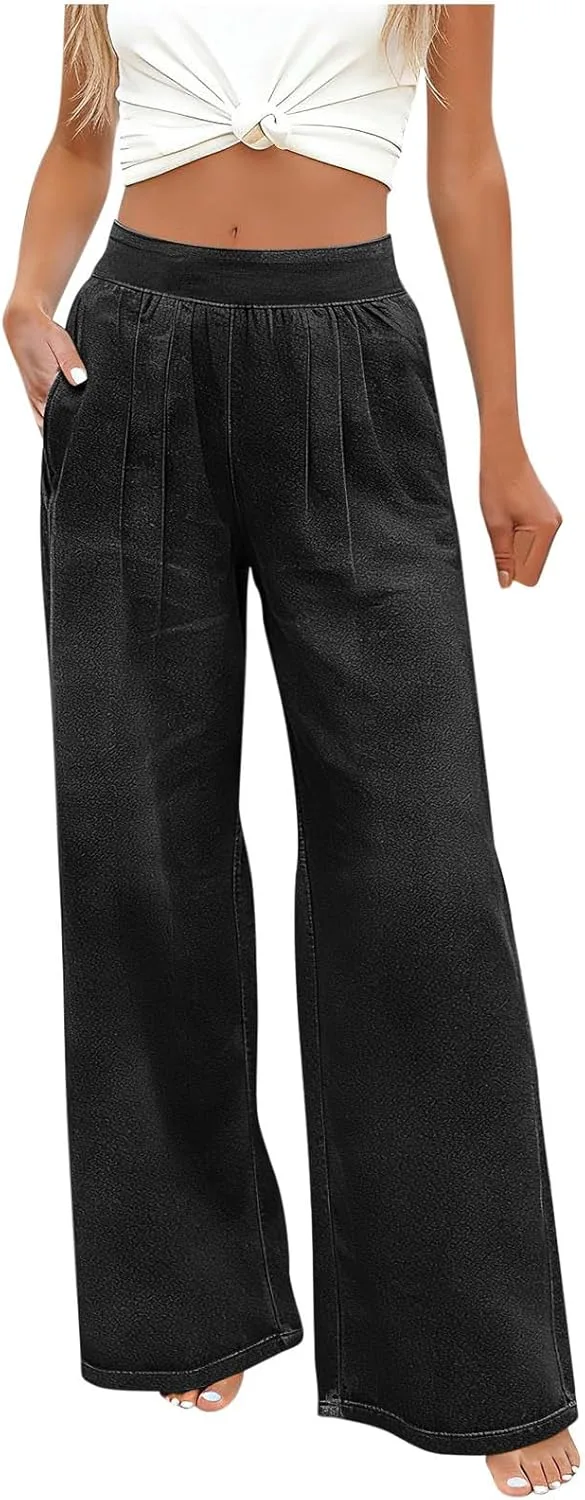 Женские джинсы wide leg с эластичным поясом и карманами
Женские джинсы wide leg с эластичным поясом и карманами