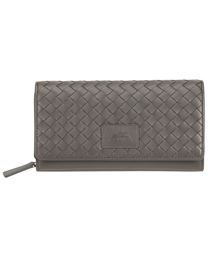Женский кошелек Basket Weave Collection с защищенным RFID-клатчем Mancini, серый 
Женский кошелек Basket Weave Collection с защищенным RFID-клатчем Mancini, серый
