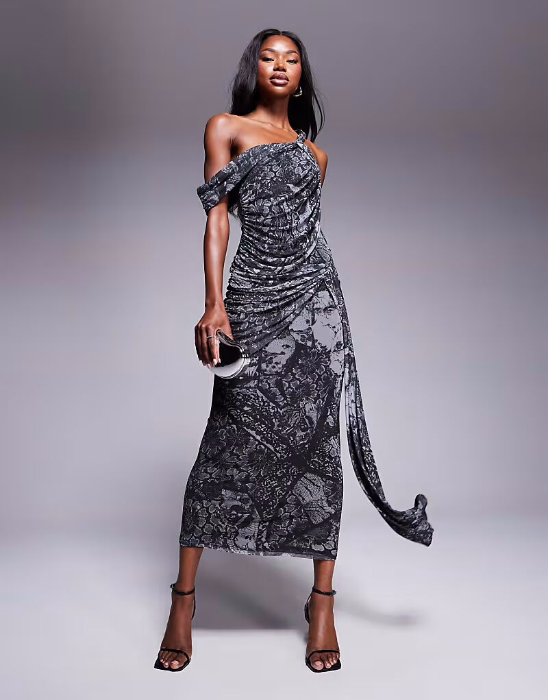 Платье миди из сетки ASOS DESIGN с асимметричным дизайном с открытыми плечами и присборенным драпированным поясом с абстрактным цветочным принтом
Платье миди из сетки ASOS DESIGN с асимметричным дизайном с открытыми плечами и присборенным драпированным поясом с абстрактным цветочным принтом