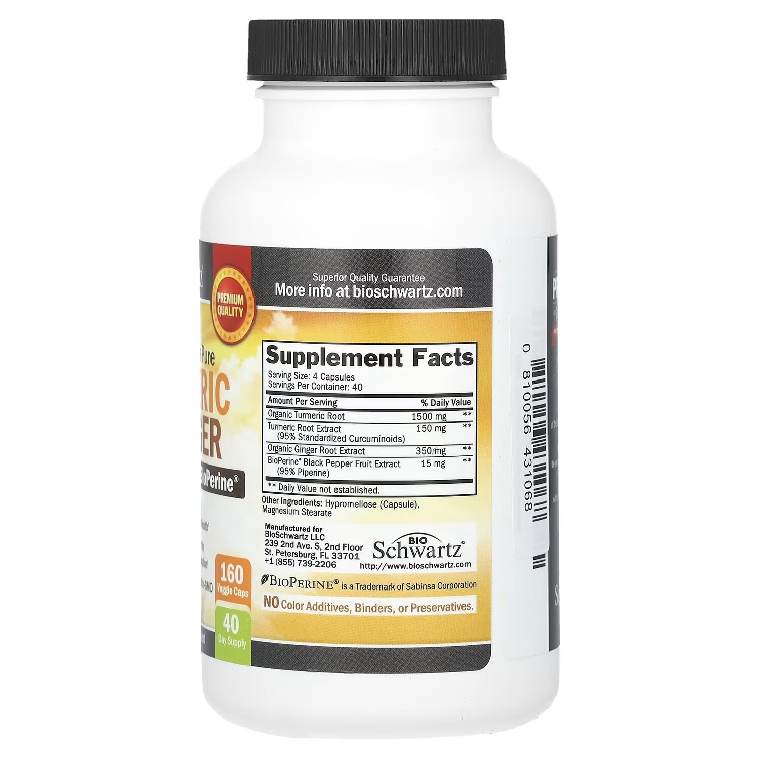 Куркума и имбирь с биоперином BioSchwartz Premium Ultra Pure 2000 мг, 160 растительных капсул
Куркума и имбирь с биоперином BioSchwartz Premium Ultra Pure 2000 мг, 160 растительных капсул