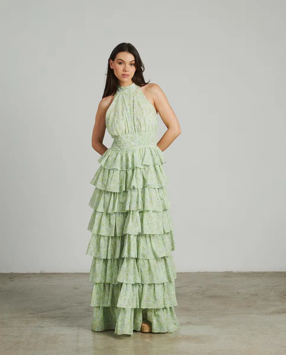 Длинное платье с принтом, воротник-хальтер, сборки и рюши Alma en Pena, зеленый
Длинное платье с принтом, воротник-хальтер, сборки и рюши Alma en Pena, зеленый