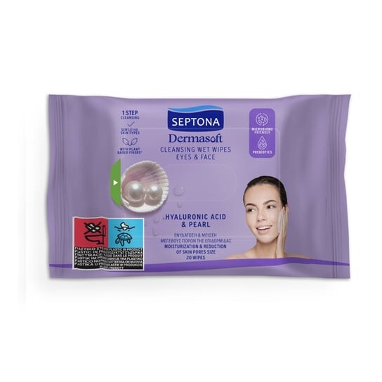 Влажные салфетки с гиалуроновой кислотой и жемчугом для лица и глаз, 20 шт. Septona, Dermasoft
Влажные салфетки с гиалуроновой кислотой и жемчугом для лица и глаз, 20 шт. Septona, Dermasoft