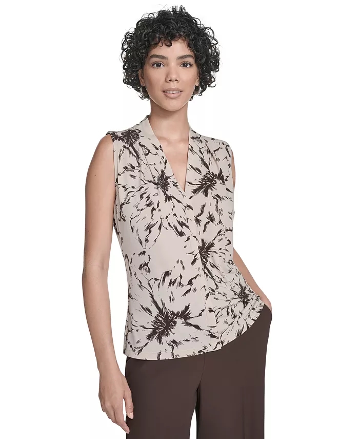 Женская блузка без рукавов с принтом и V-образным вырезом Calvin Klein, коричневый 
Женская блузка без рукавов с принтом и V-образным вырезом Calvin Klein, коричневый