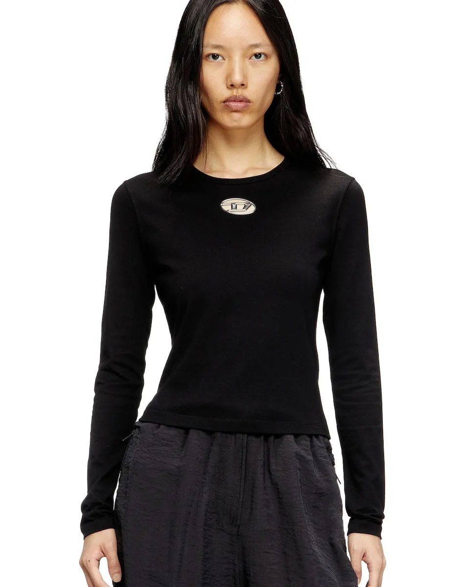 Женская футболка DIESEL с длинным рукавом и рельефным логотипом Diesel, черный 
Женская футболка DIESEL с длинным рукавом и рельефным логотипом Diesel, черный