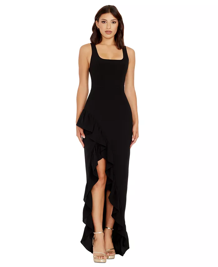 Женское платье Charlene с рюшами и асимметричным подолом Dress the Population, черный 
Женское платье Charlene с рюшами и асимметричным подолом Dress the Population, черный