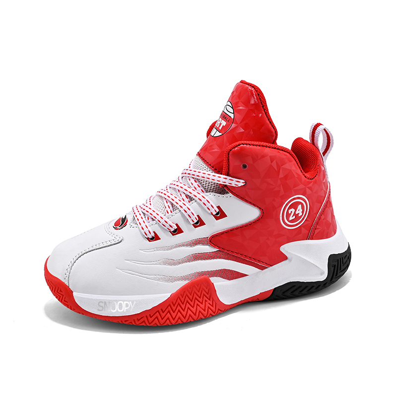 Детские баскетбольные кроссовки с высоким верхом, противоскользящие, с амортизацией, устойчивые к истиранию и ударам SNOOPY, белый/красный 
Детские баскетбольные кроссовки с высоким верхом, противоскользящие, с амортизацией, устойчивые к истиранию и ударам SNOOPY, белый/красный