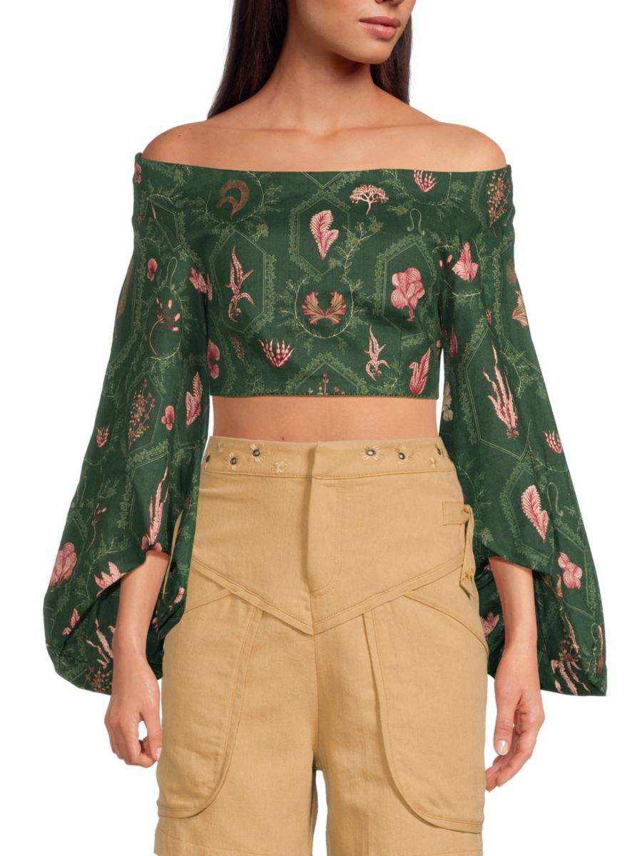 Укороченный топ с бардо и рукавами-фонариками от Duria Agua by Agua Bendita, цвет Multicolor
Укороченный топ с бардо и рукавами-фонариками от Duria Agua by Agua Bendita, цвет Multicolor