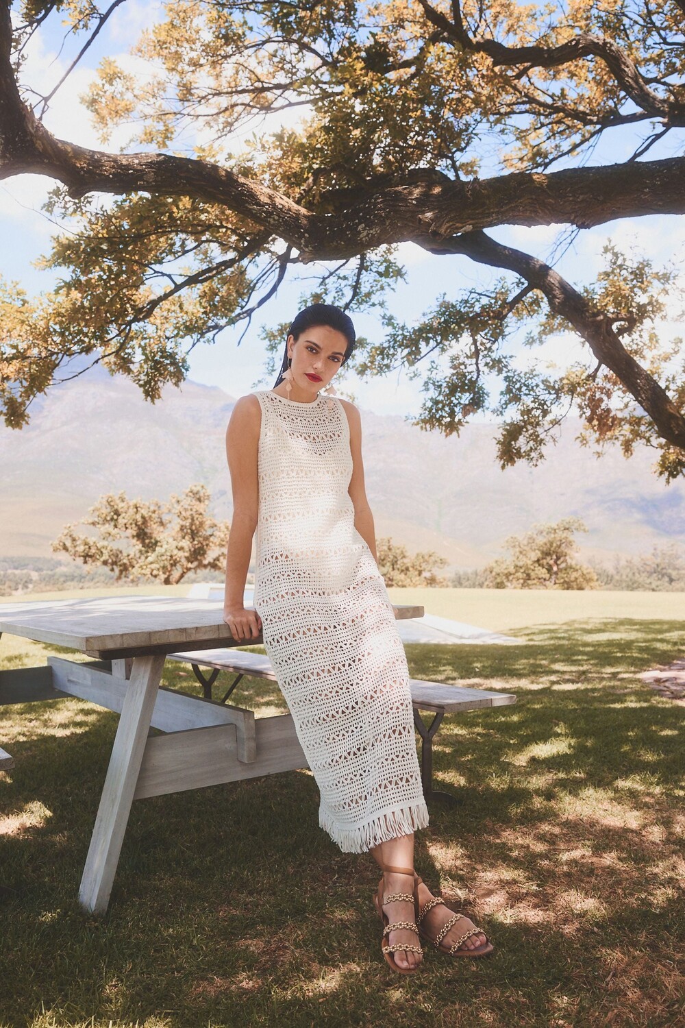 Платье миди без рукавов крючком с бахромой Next, белый
Платье миди без рукавов крючком с бахромой Next, белый