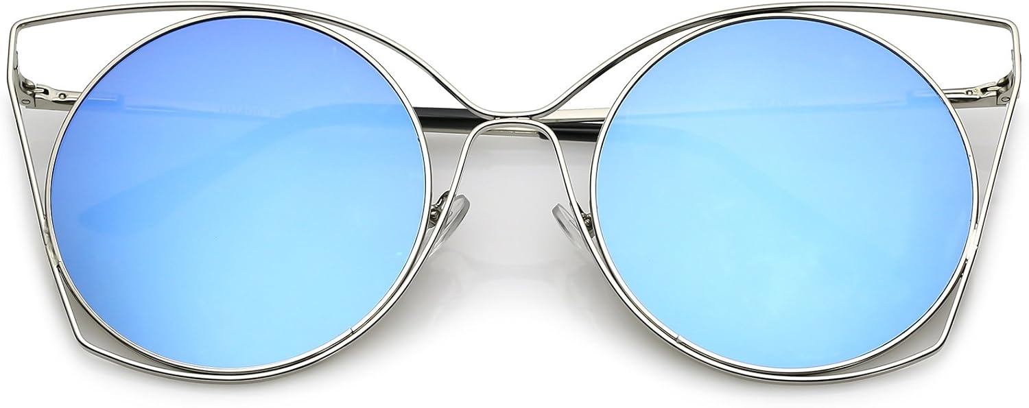 zeroUV - Увеличенные тонкие металлические солнцезащитные очки в форме «кошачий глаз» с плоскими зеркальными круглыми линзами и вырезом, диаметр линз 58 мм, Silver / Blue Mirror
zeroUV - Увеличенные тонкие металлические солнцезащитные очки в форме «кошачий глаз» с плоскими зеркальными круглыми линзами и вырезом, диаметр линз 58 мм, Silver / Blue Mirror