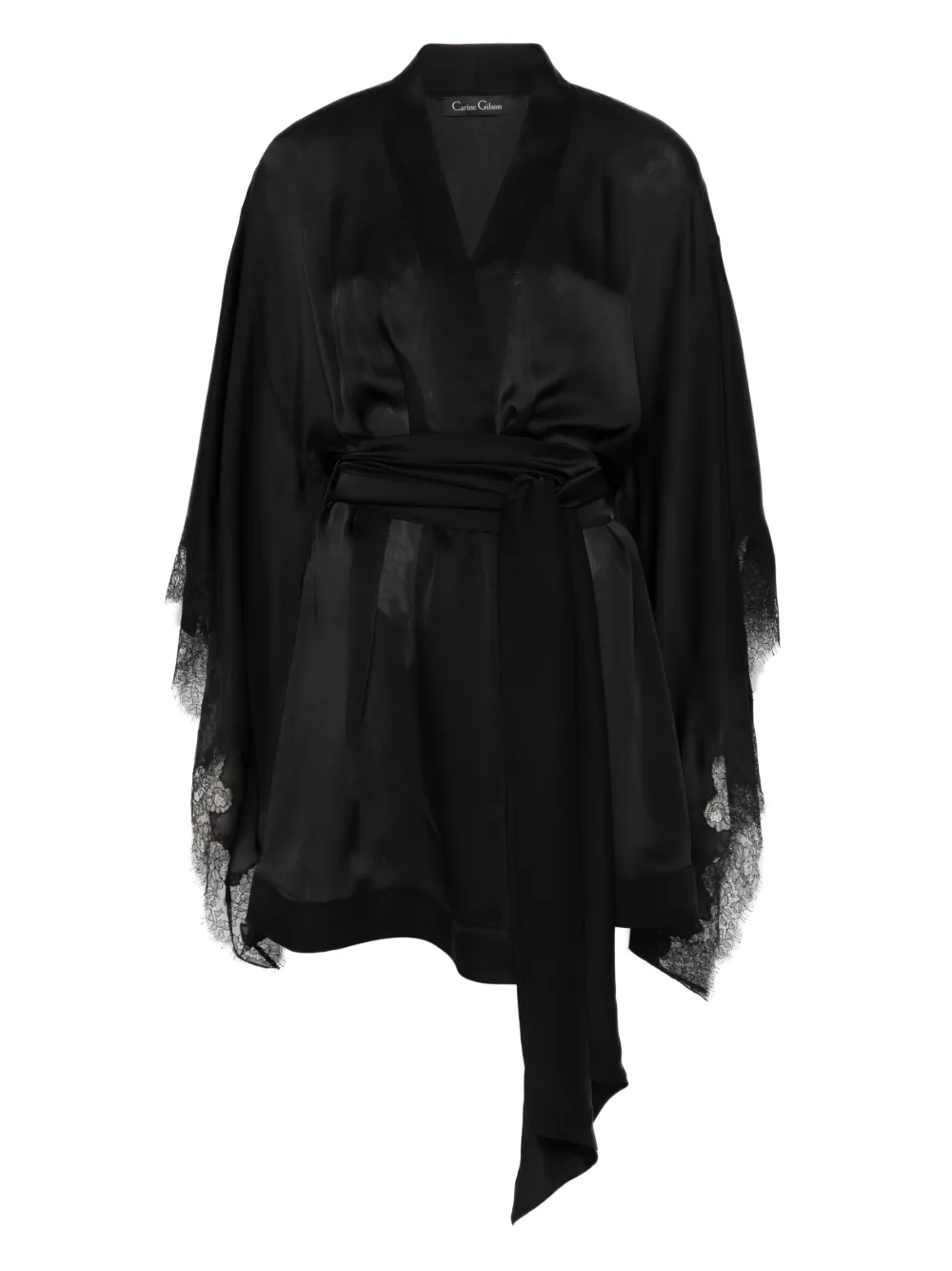 Шелковый халат из кружева Кале Кодри Carine Gilson, черный 
Шелковый халат из кружева Кале Кодри Carine Gilson, черный