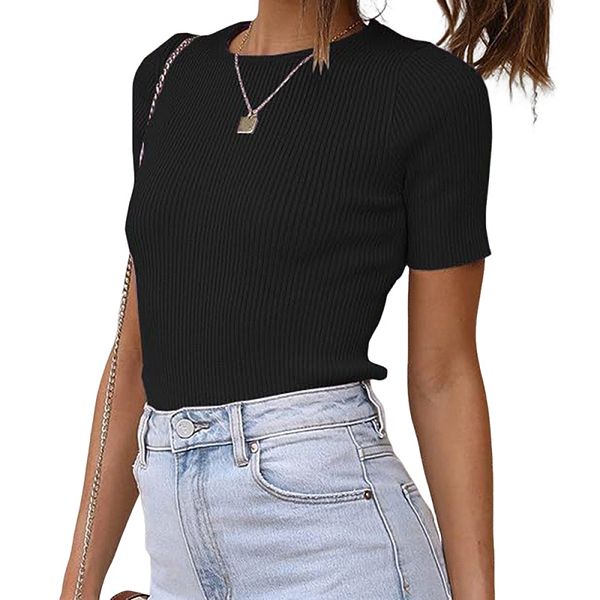 Женский летний облегающий свитер с коротким рукавом и круглым вырезом Joyjoy, Black
Женский летний облегающий свитер с коротким рукавом и круглым вырезом Joyjoy, Black