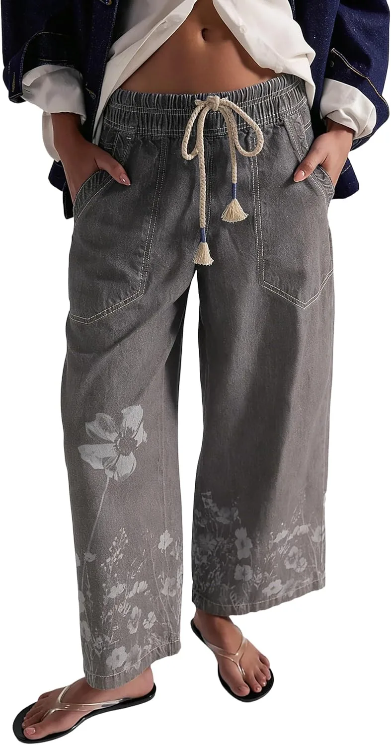 CHARTOU Женские брюки деним с цветочным принтом в стиле бохо, широкие, с кулиской и карманами
CHARTOU Женские брюки деним с цветочным принтом в стиле бохо, широкие, с кулиской и карманами