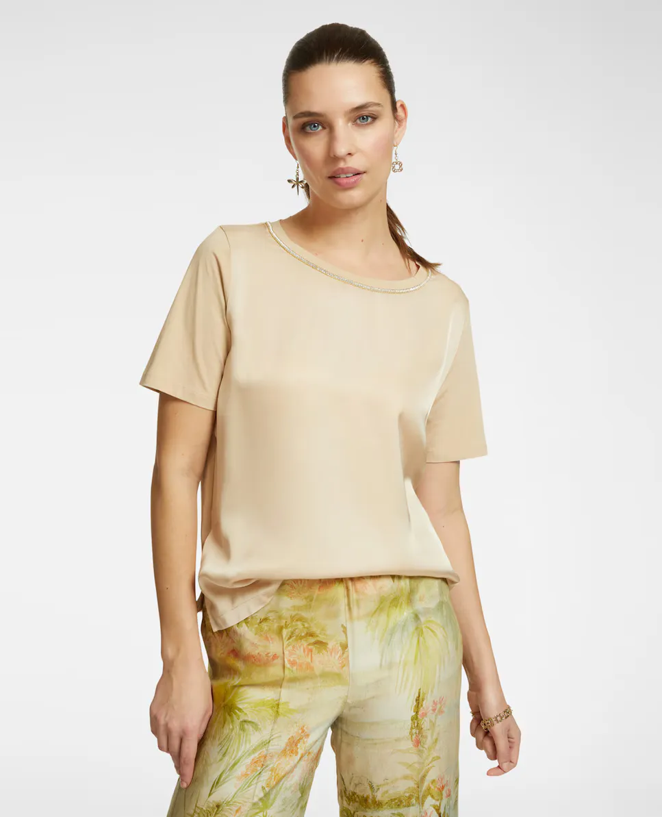 Женская комбинированная футболка с вышитым вырезом Elena Miró, бежевый
Женская комбинированная футболка с вышитым вырезом Elena Miró, бежевый