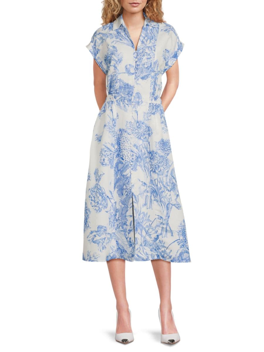 Платье миди из смесовой льняной ткани с цветочным принтом T Tahari, цвет Ivory Blue
Платье миди из смесовой льняной ткани с цветочным принтом T Tahari, цвет Ivory Blue