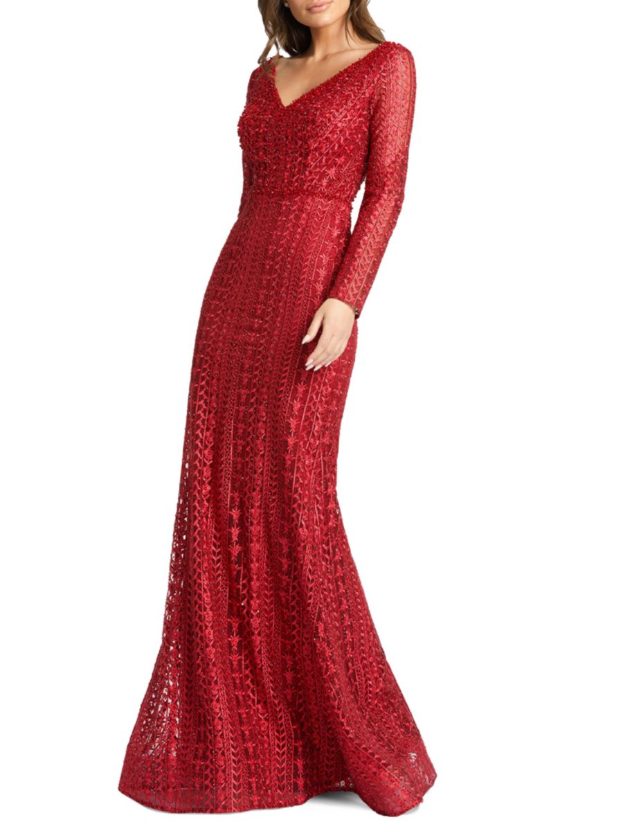 Вышитое платье-труба с V-образным вырезом Mac Duggal, бордовый
Вышитое платье-труба с V-образным вырезом Mac Duggal, бордовый