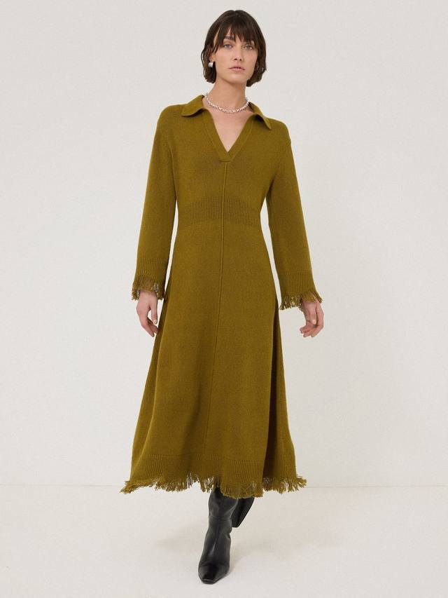 Миди-платье из смеси шелка и льна с бахромой букле Jigsaw, хаки
Миди-платье из смеси шелка и льна с бахромой букле Jigsaw, хаки