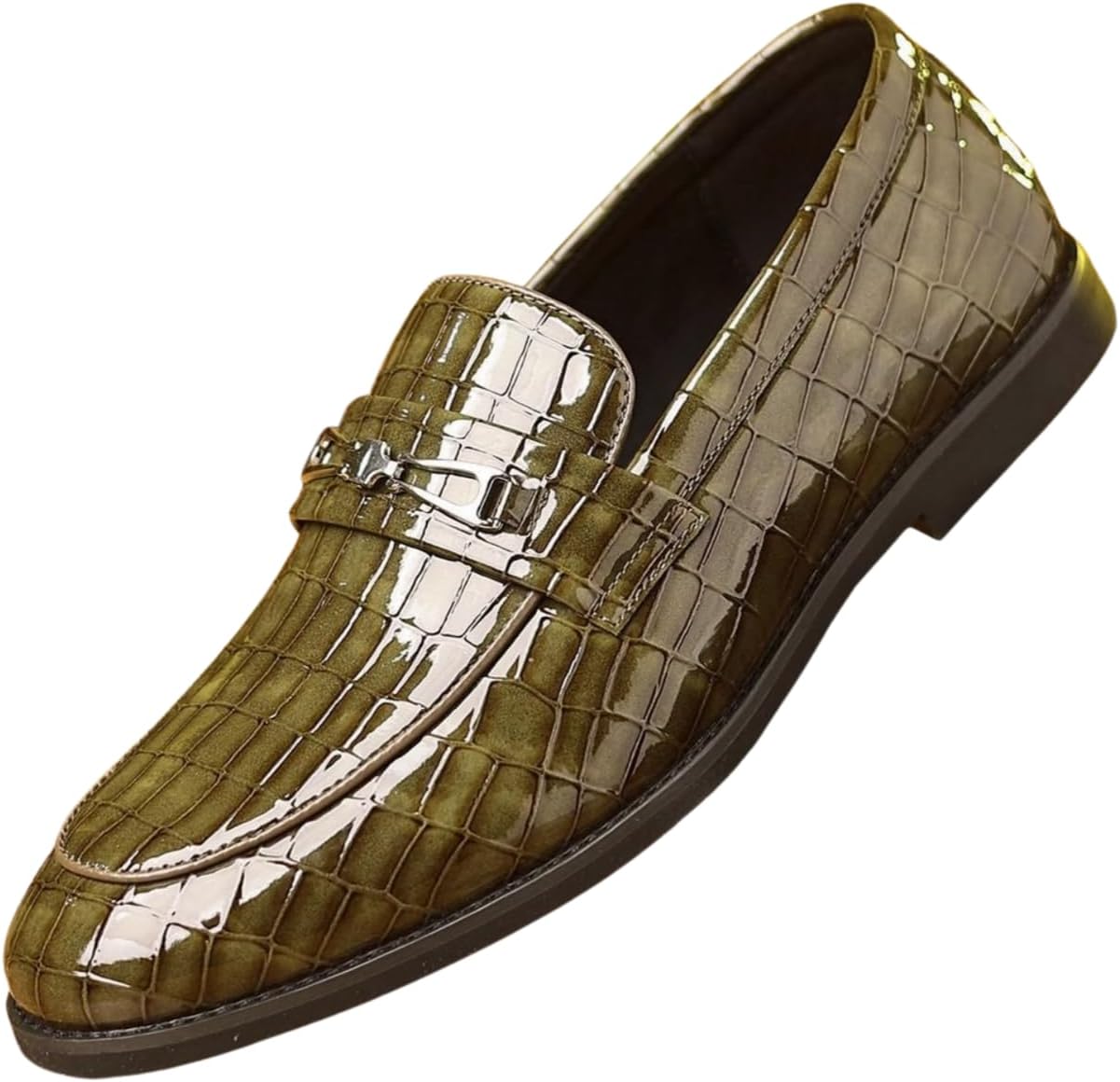 Мужские лоферы Santimon с тиснением под крокодила, без застежки, деловые повседневные туфли с металлической пряжкой, лаковые мокасины, Olive
Мужские лоферы Santimon с тиснением под крокодила, без застежки, деловые повседневные туфли с металлической пряжкой, лаковые мокасины, Olive