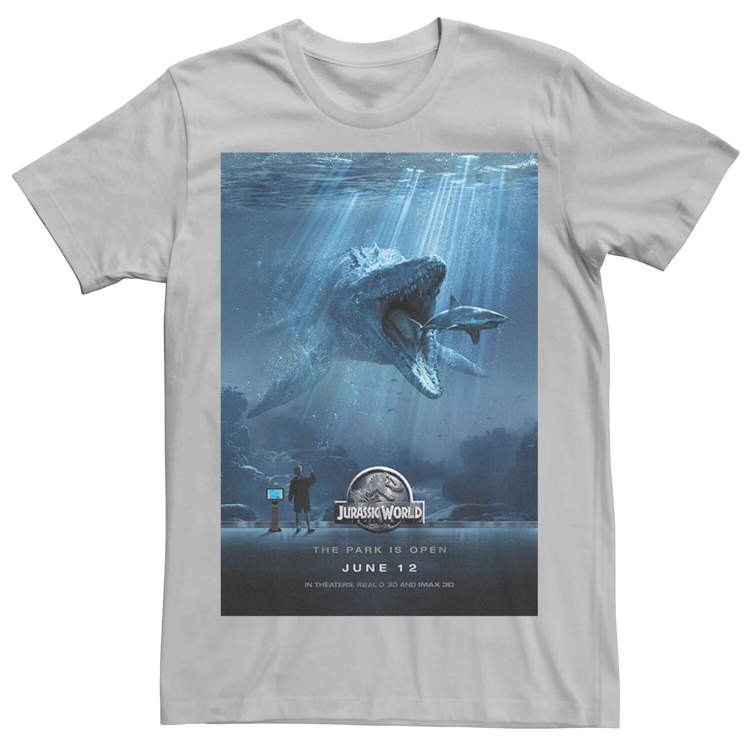 Мужская футболка с постером к фильму «Мир Юрского периода Mosasaurus» Jurassic World, серебристый
Мужская футболка с постером к фильму «Мир Юрского периода Mosasaurus» Jurassic World, серебристый