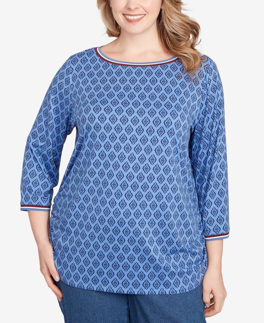 Топ с полосатой отделкой, однотонный, текстурированный, больших размеров Ruby Rd, Slate Blue
Топ с полосатой отделкой, однотонный, текстурированный, больших размеров Ruby Rd, Slate Blue