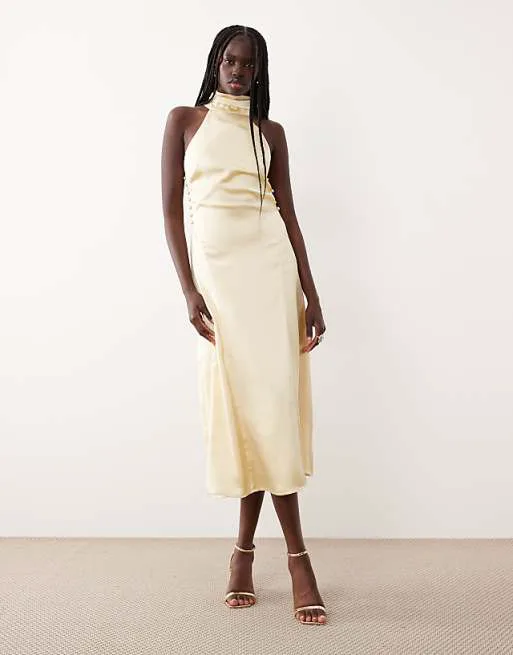 Атласное платье миди с высоким воротником и вырезом сзади Pretty Lavish желто-лимонного цвета
Атласное платье миди с высоким воротником и вырезом сзади Pretty Lavish желто-лимонного цвета