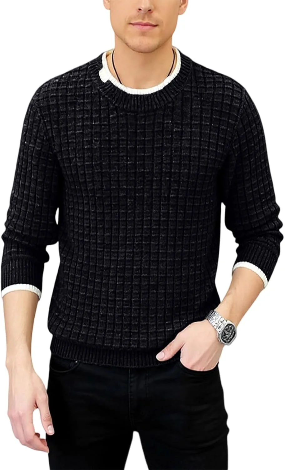 Мужской свитер кабельной вязки с длинными рукавами и круглым вырезом
Мужской свитер кабельной вязки с длинными рукавами и круглым вырезом
