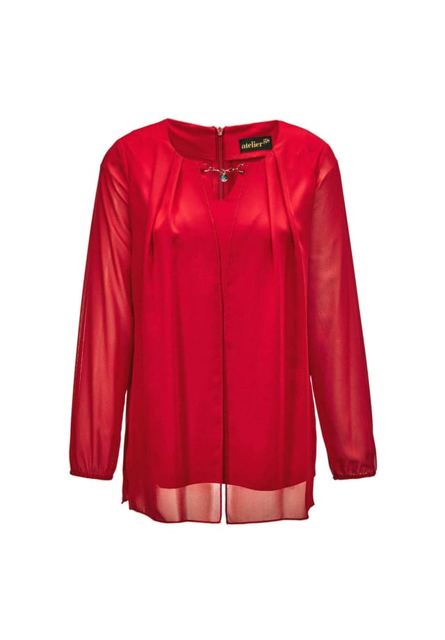 Короткий размер: праздничная блузка с шифоновой накладкой и декоративным элементом. Goldner, красный
Короткий размер: праздничная блузка с шифоновой накладкой и декоративным элементом. Goldner, красный