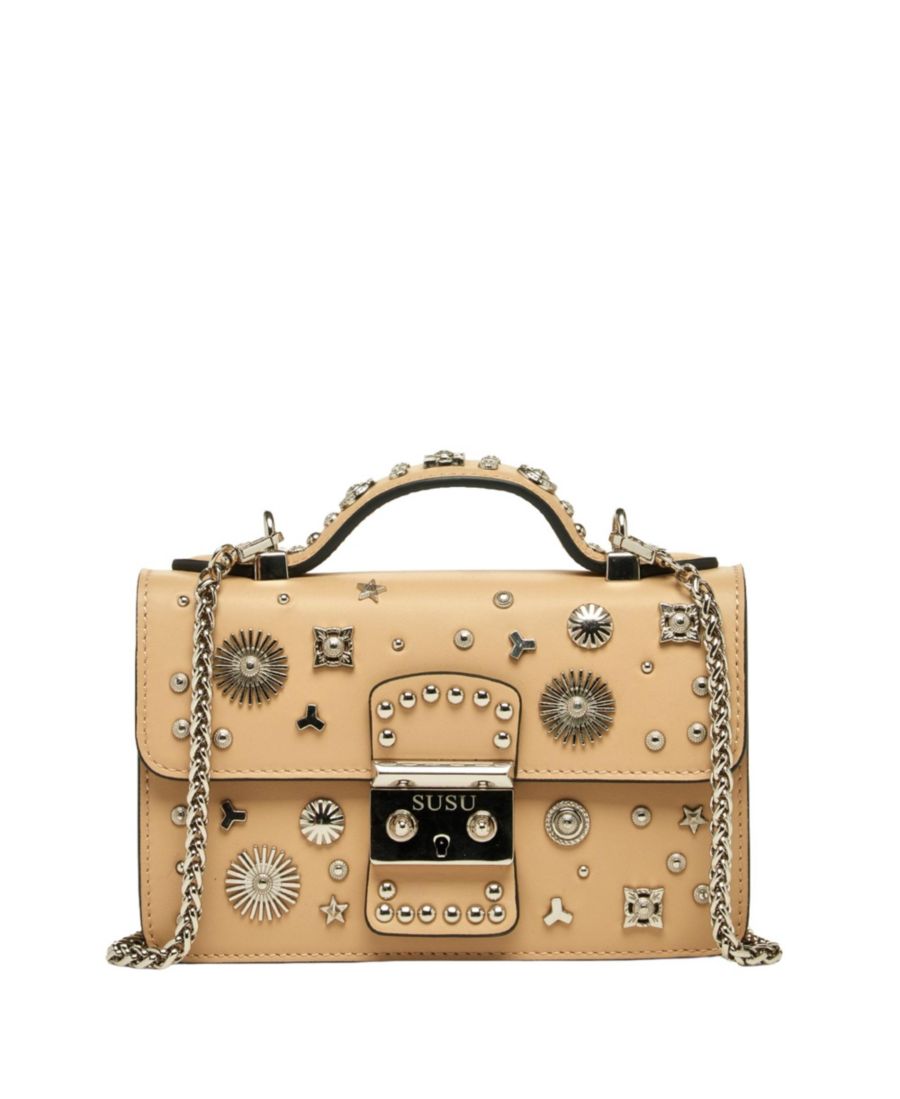 Маленькая кожаная сумка через плечо, украшенная заклепками, с верхней ручкой, структурированная сумка SUSU, Tan/beige
Маленькая кожаная сумка через плечо, украшенная заклепками, с верхней ручкой, структурированная сумка SUSU, Tan/beige