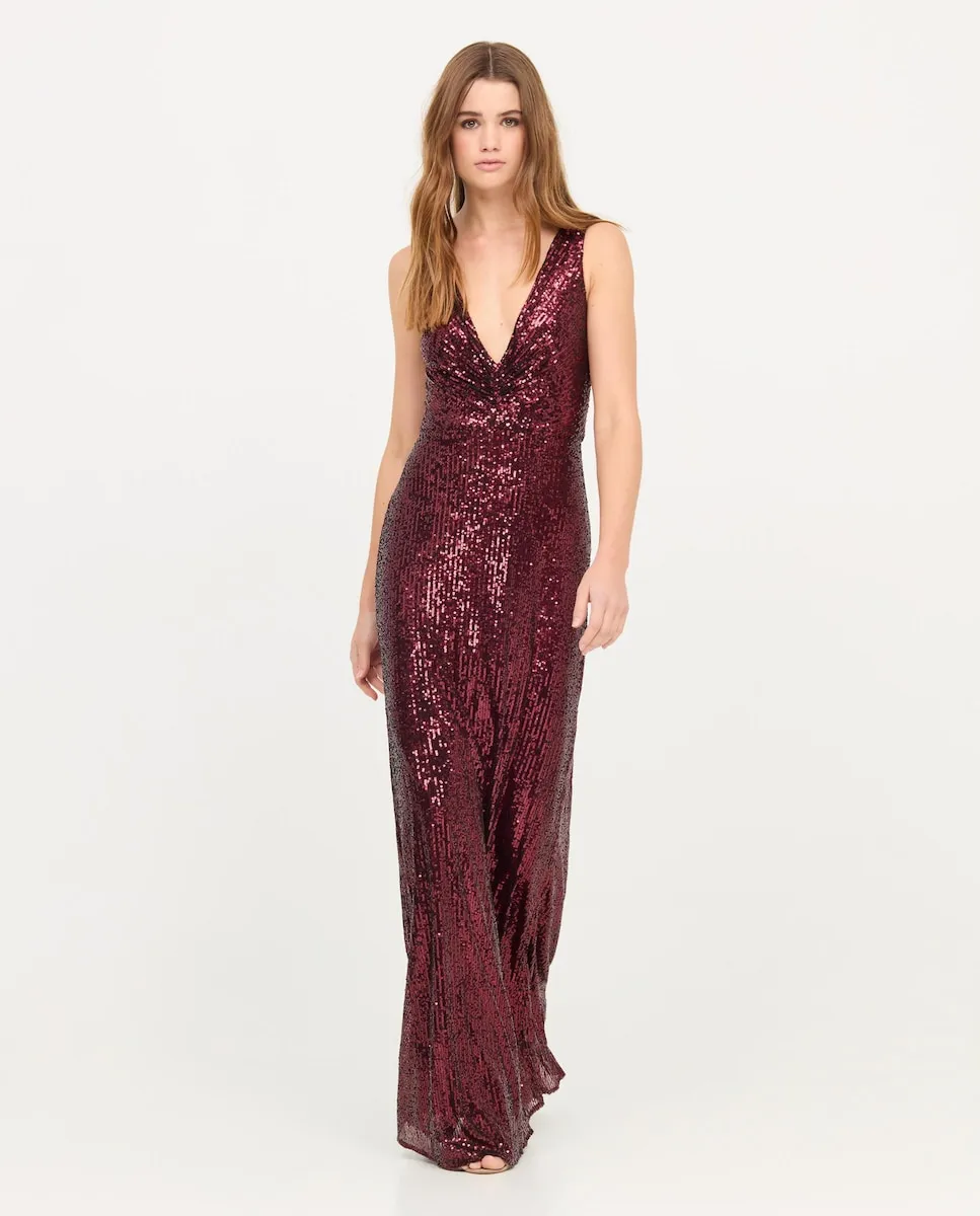 Длинное платье с пайетками и V-образным вырезом Veneno en la piel, гранатовый
Длинное платье с пайетками и V-образным вырезом Veneno en la piel, гранатовый