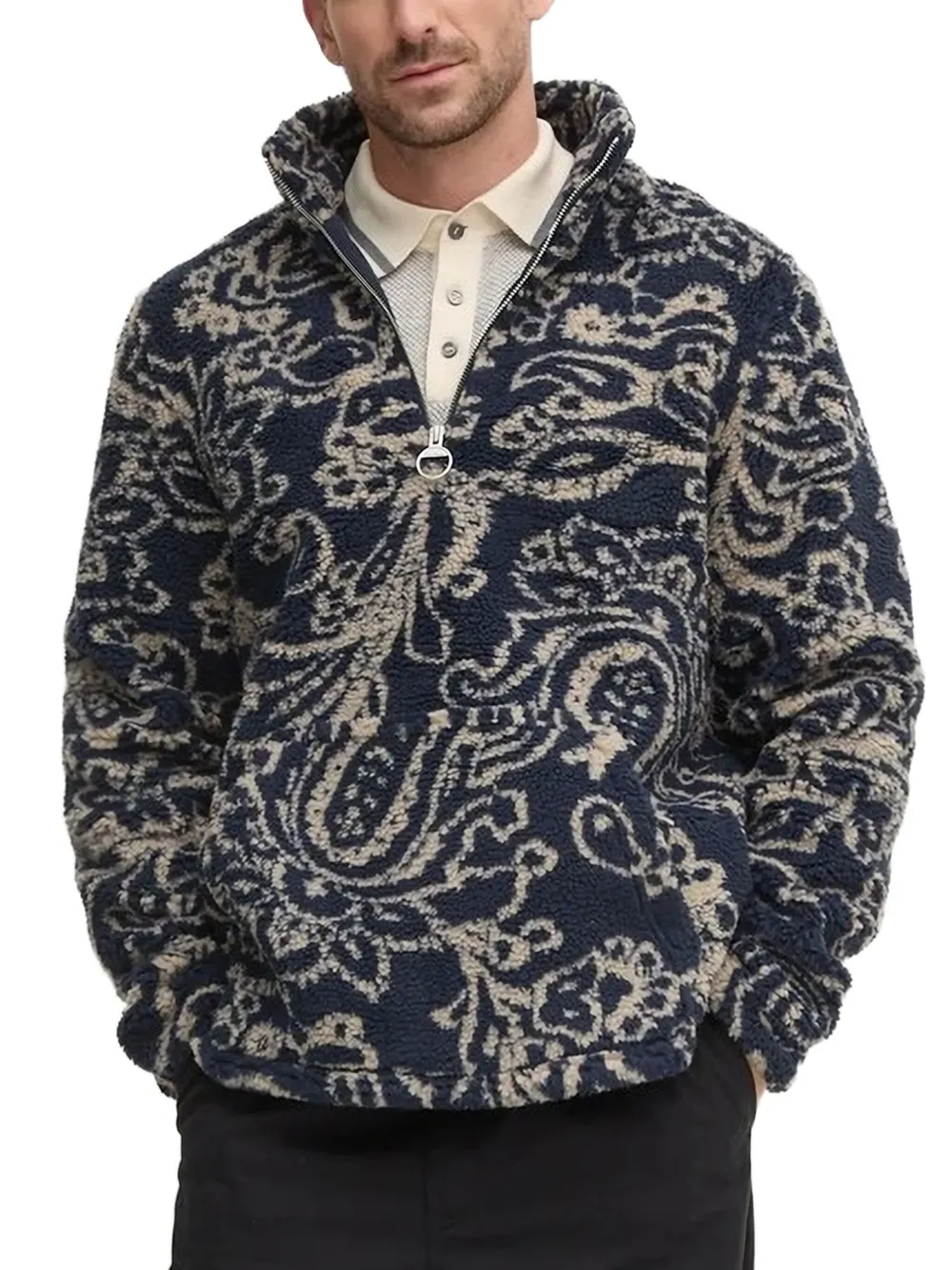 Флисовая толстовка с полумолнией и узором пейсли Barbour, синий
Флисовая толстовка с полумолнией и узором пейсли Barbour, синий