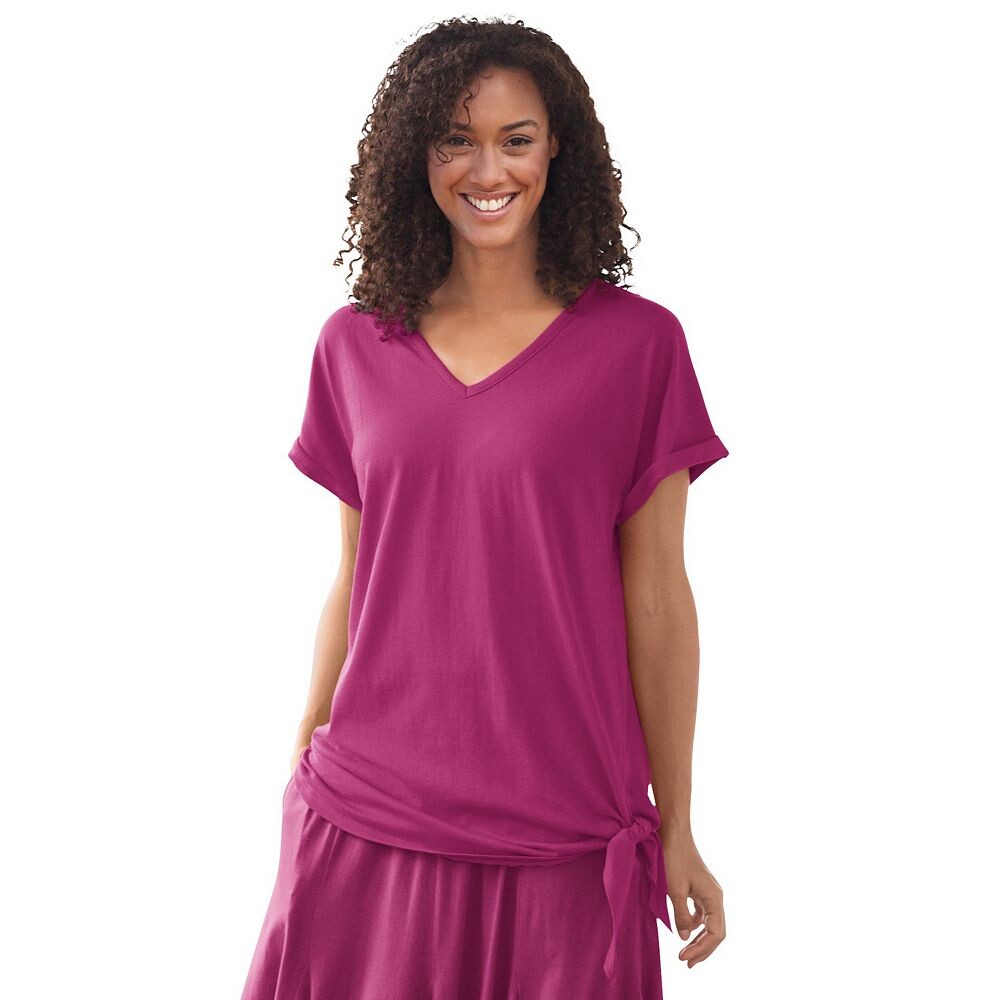 Женщина в женской трикотажной футболке больших размеров с завязками по бокам Woman Within, цвет Raspberry
Женщина в женской трикотажной футболке больших размеров с завязками по бокам Woman Within, цвет Raspberry