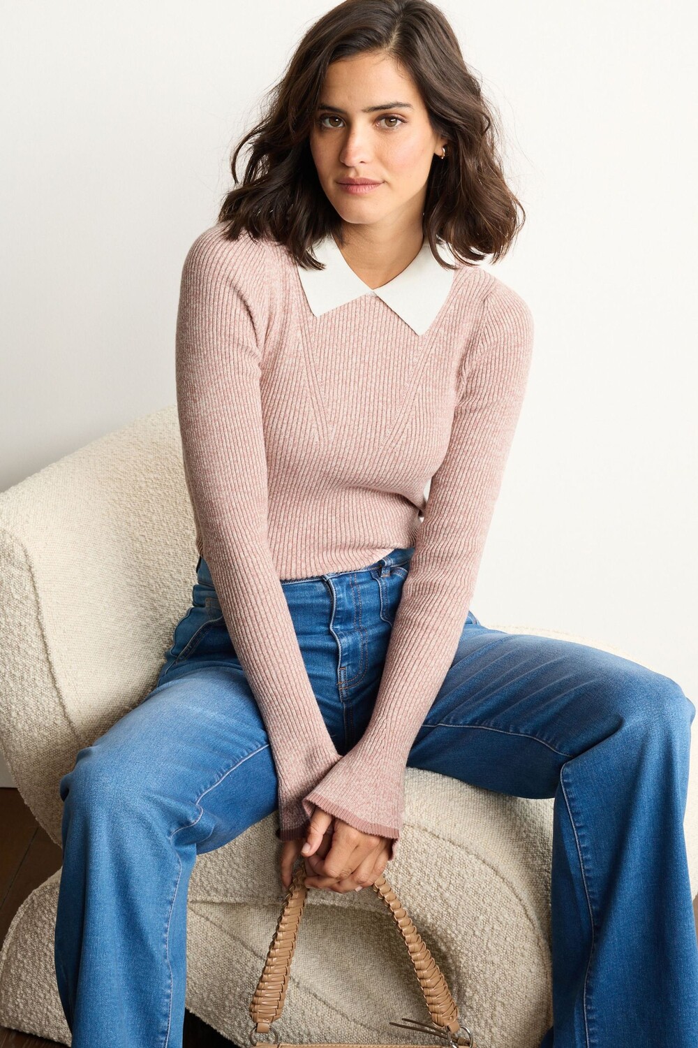 Вязаный топ с расклешенными рукавами и воротником Next, розовый
Вязаный топ с расклешенными рукавами и воротником Next, розовый