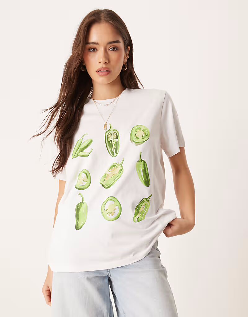 Футболка ASOS DESIGN прямого кроя с принтом чили белого цвета
Футболка ASOS DESIGN прямого кроя с принтом чили белого цвета