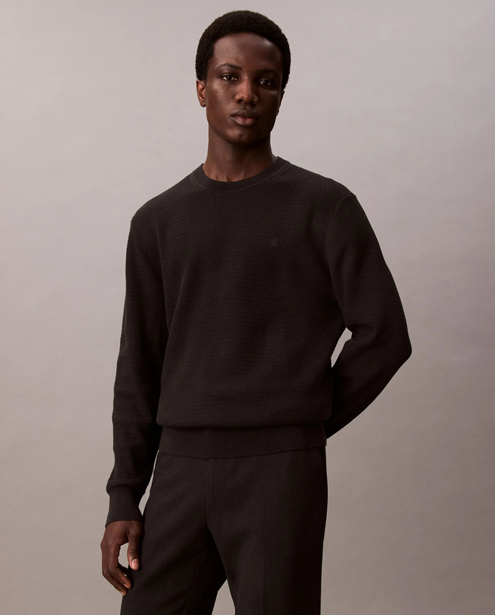 Мужской структурированный хлопковый свитер Calvin Klein, черный
Мужской структурированный хлопковый свитер Calvin Klein, черный