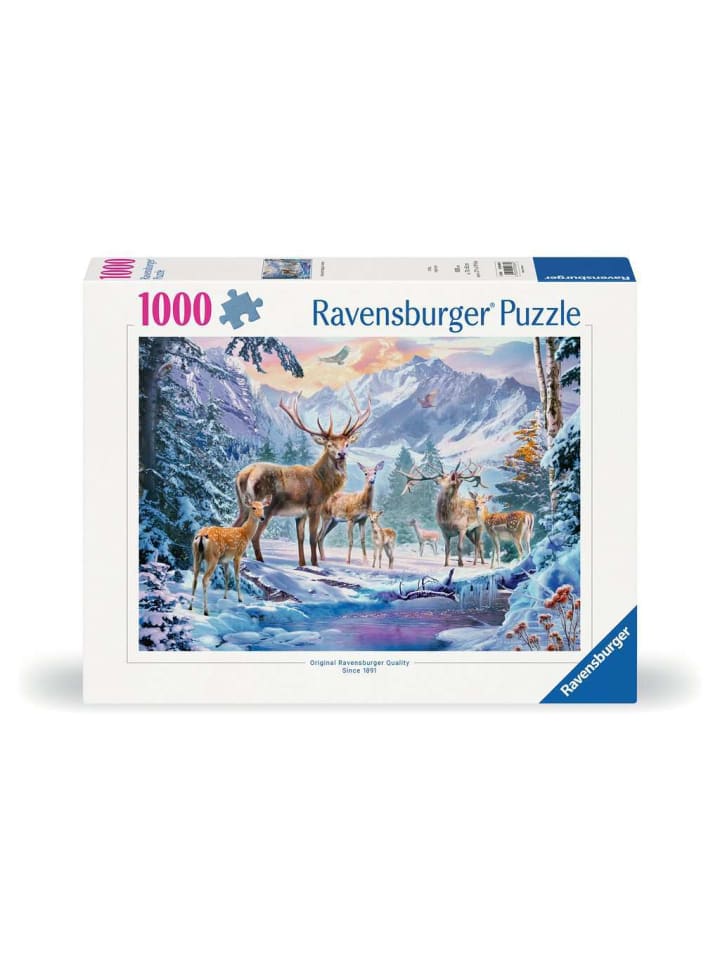 Пазл Ravensburger из 1000 деталей: Олени и самцы оленей зимой, в цвете
Пазл Ravensburger из 1000 деталей: Олени и самцы оленей зимой, в цвете