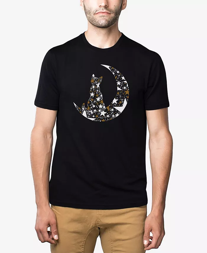 Мужская футболка премиум-класса с принтом "Cat Sitting On Moon" и художественным текстом LA Pop Art, черный 
Мужская футболка премиум-класса с принтом "Cat Sitting On Moon" и художественным текстом LA Pop Art, черный