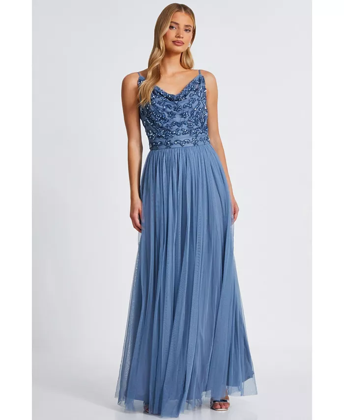 Женское макси-платье с воротником-хомутом и сетчатой юбкой QUIZ, синий
Женское макси-платье с воротником-хомутом и сетчатой юбкой QUIZ, синий